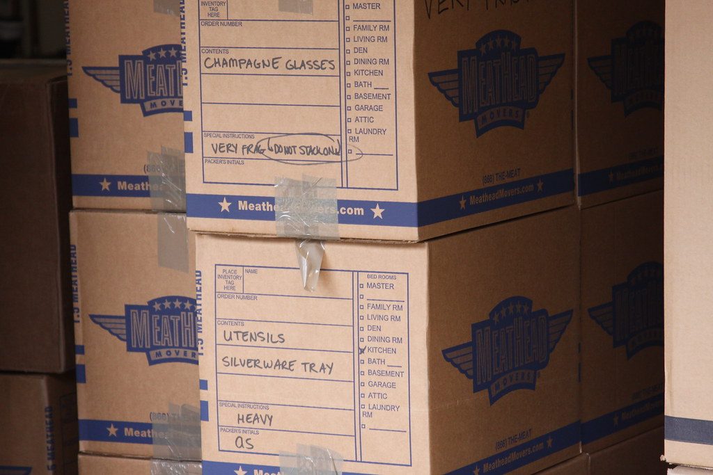 Meathead Movers branded packing boxes.